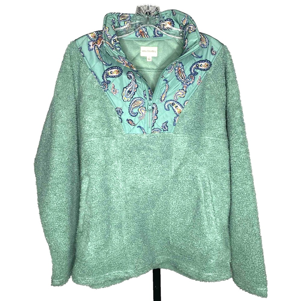 Vera Bradley Super Soft Plush Sherpa Quarter Zip Quilted Pullover Jacket size M